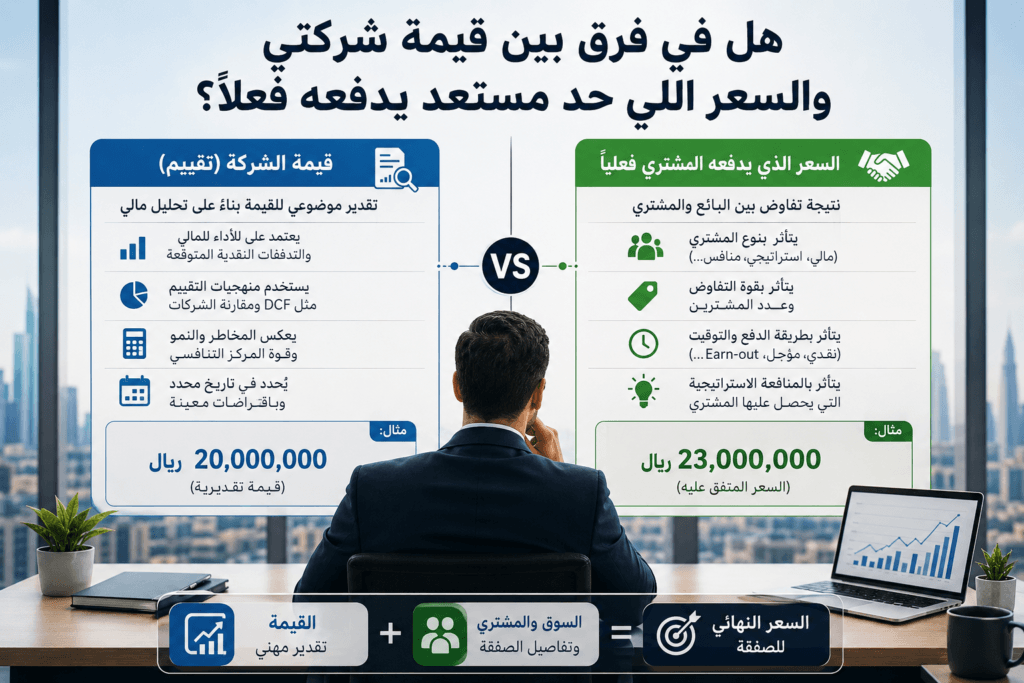 الفرق بين قيمة الشركة وسعر البيع الفعلي للمستثمر – تقييم الشركات وتحديد السعر العادل للصفقة