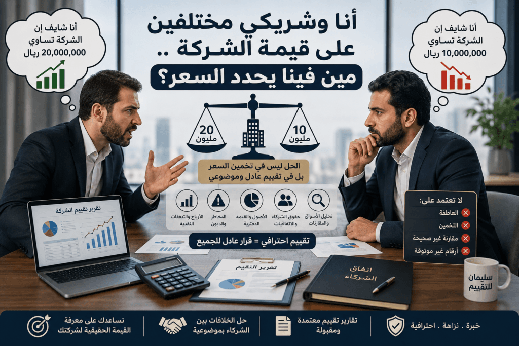 تقييم الشركات وحل اختلاف الشركاء على قيمة الشركة.